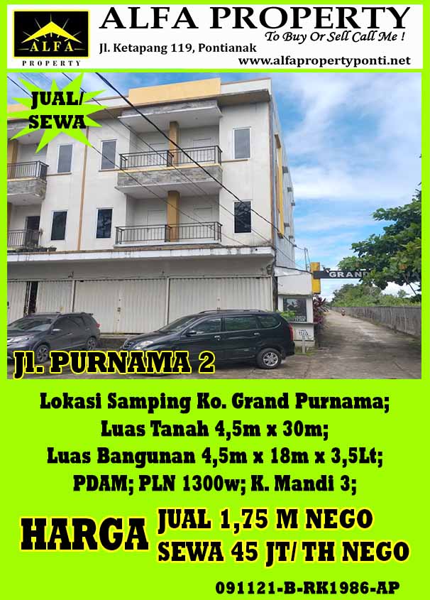 Ruko Purnama 2, Pontianak, Kalimantan Barat   